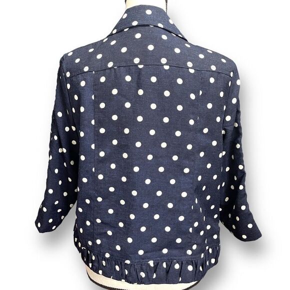 Christopher & Banks Womens Polka Dots Button Down Ruffle Blazer Jacket Black PM - Picture 2 of 9